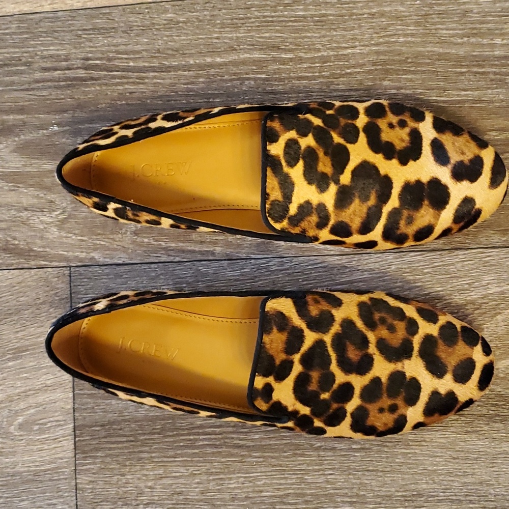 New J.Crew calf hair leopard loafers
